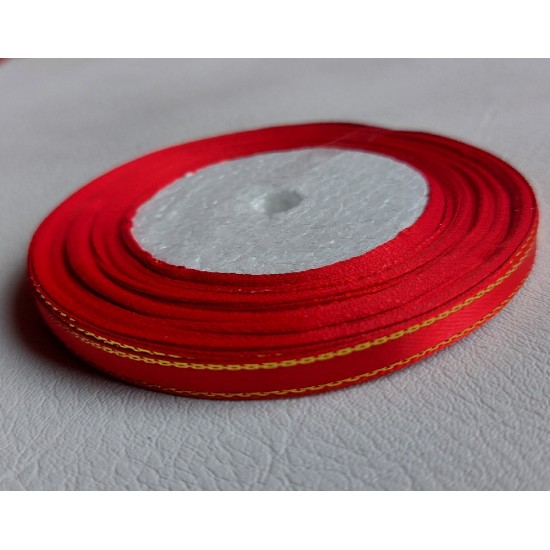 Лента атласная с люрексом 0,6 см*25 ярдов цв. красный, цена за катушку